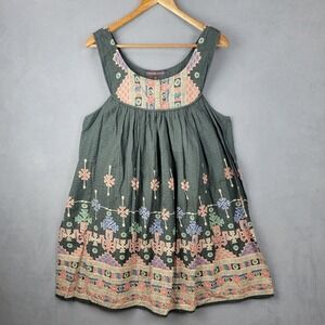Kate Moss Topshop Sun Dress Women 12 Black Aztec Print Cotton Pleated Round Neck